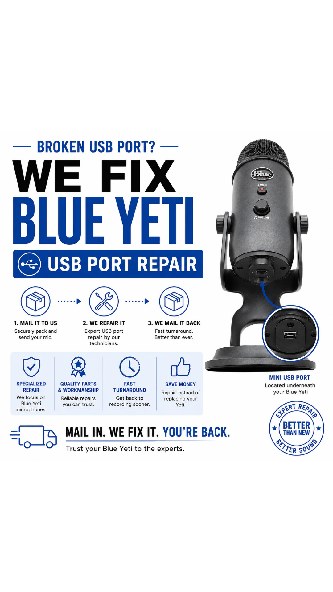 Blue Yeti microphone USB port repair