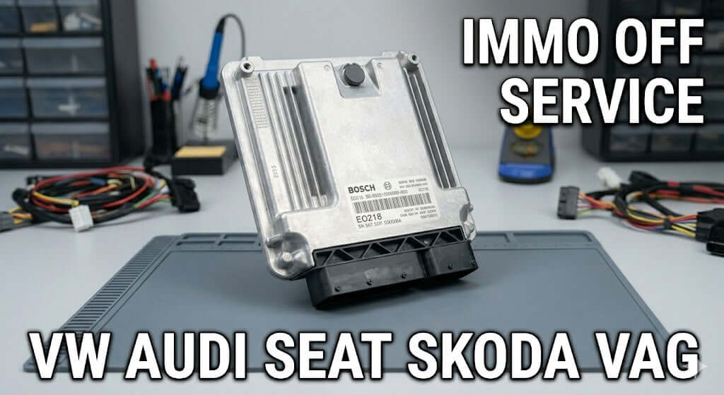 EDC16 Immo Off service for VW Audi Seat Skoda ECU seen in professional service environment.