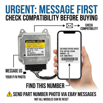 Airbag Module Reset Service: SRS airbag control module compatibility check instructions and messaging advice.