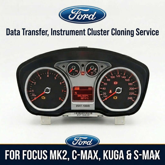 Cloning Service FORD FOCUS C-MAX KUGA Instrument Cluster with clear display indicators and data transfer features.