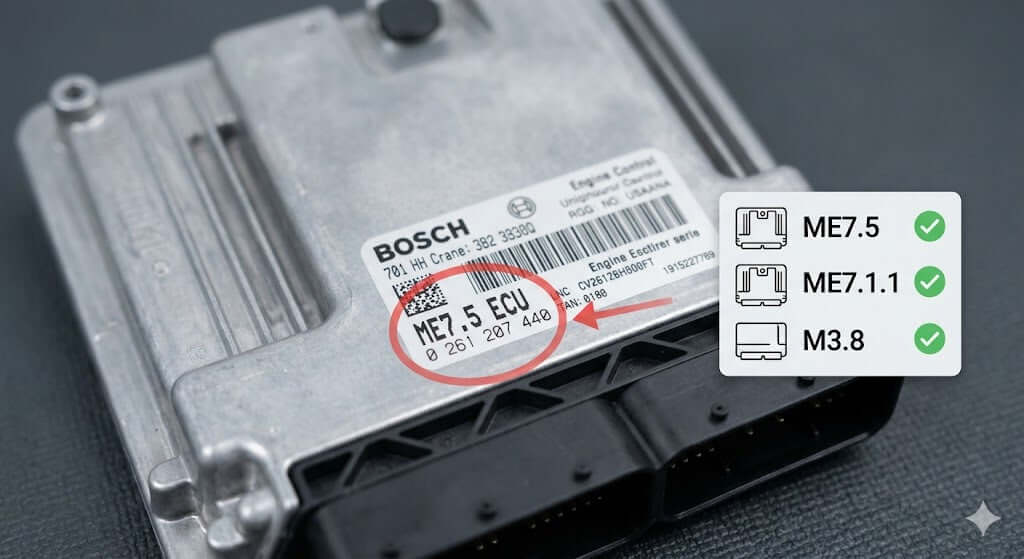 ME7.5 Immo Off Service product image showing Bosch ECU with highlighted ME7.5 designation.