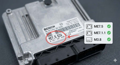 ME7.5 Immo Off Service product image showing Bosch ECU with highlighted ME7.5 designation.
